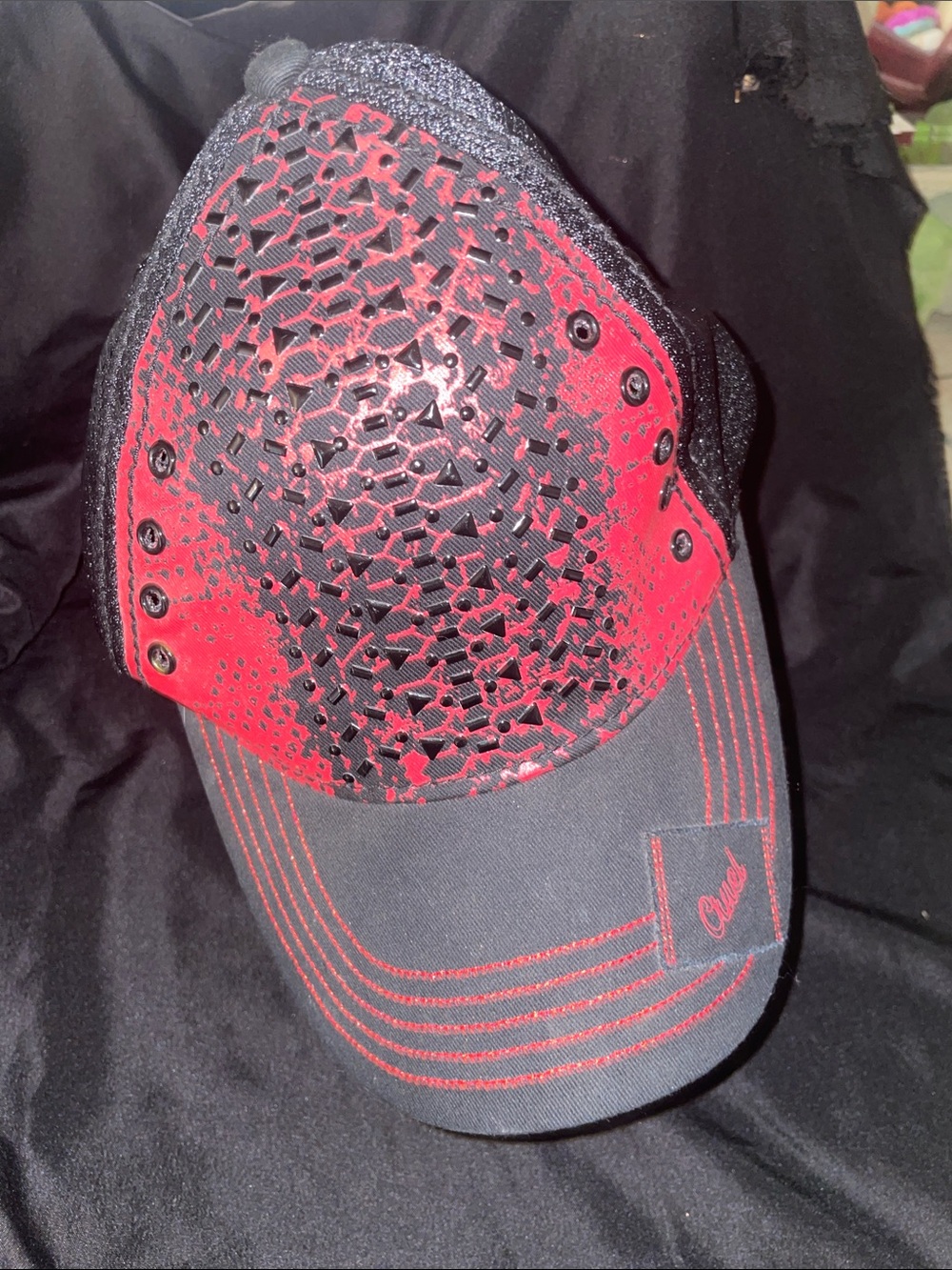 Cruel Girl Black and Red Women's Embossed Mesh Cap